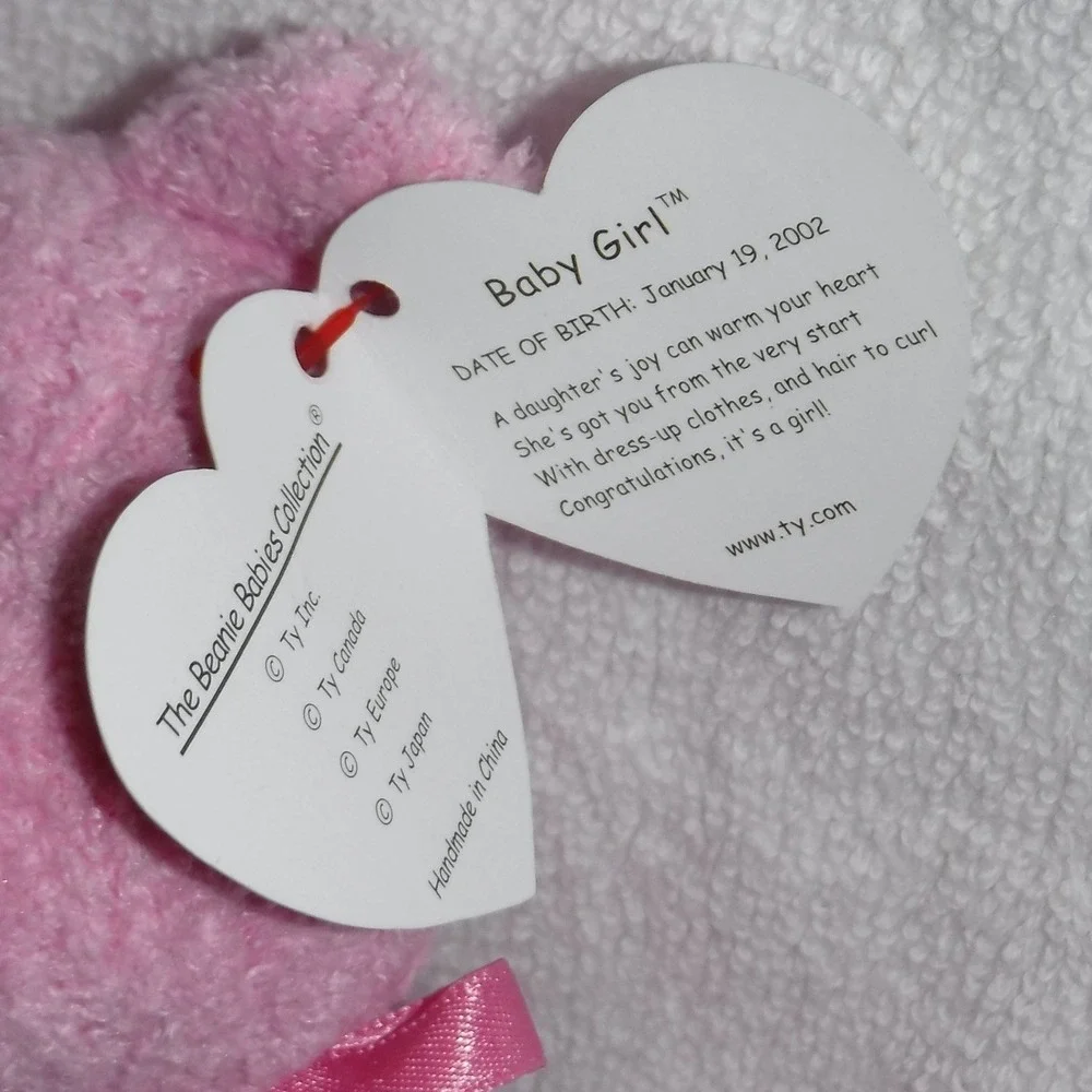 Ty Beanie Baby Baby Girl Bear Small Pink Excellent It's A Girl Swan 2002 - Picture 3 of 5